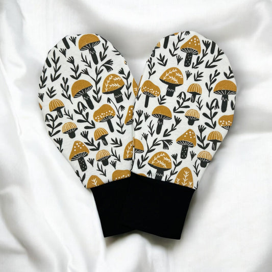 Mushrooms Print Special Care Mittens for Teens and Kids /Organic Cotton Eczema Hand Covers