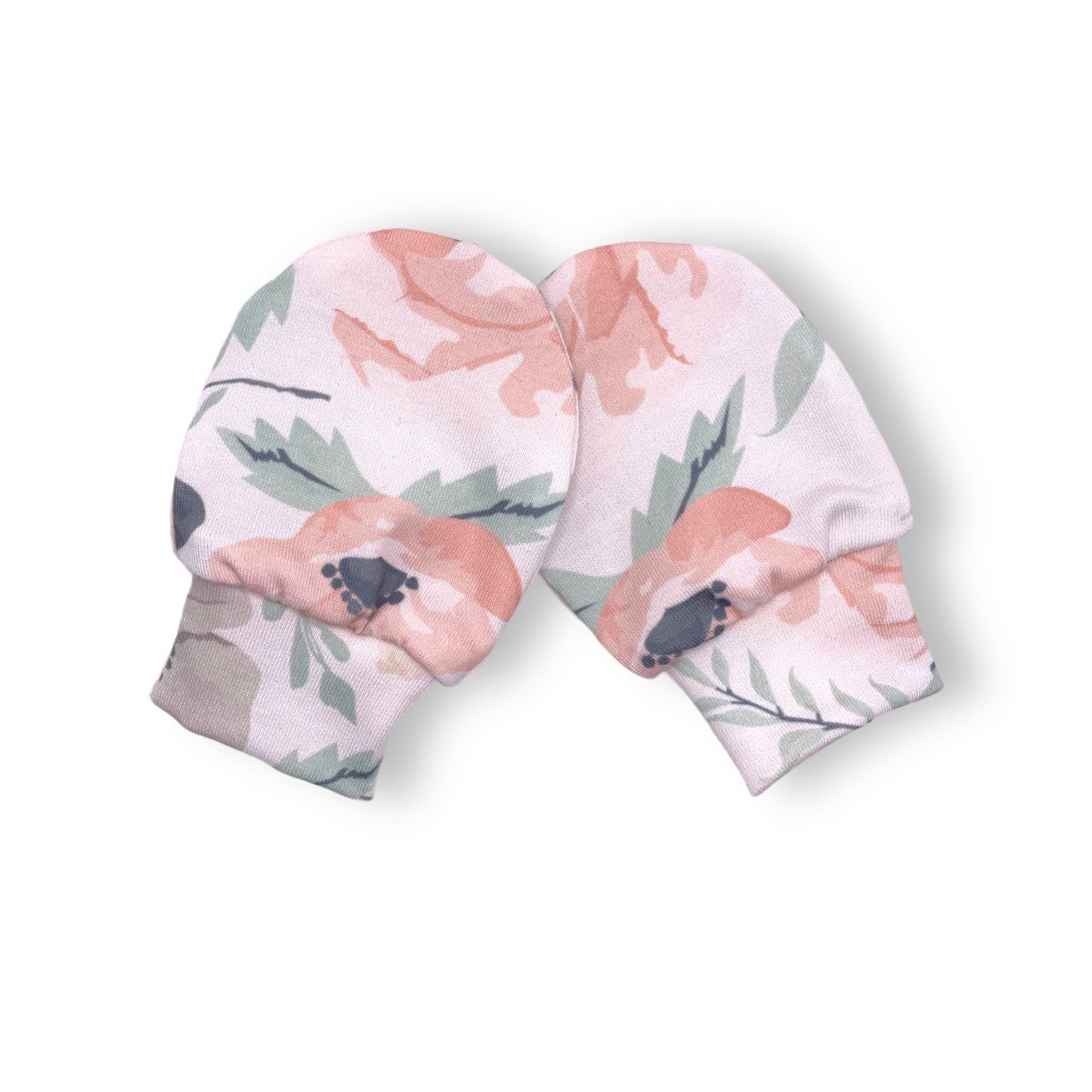 Floral Print Scratch Mittens/Baby Girl Mitts/Newborn Organic Cotton Gloves