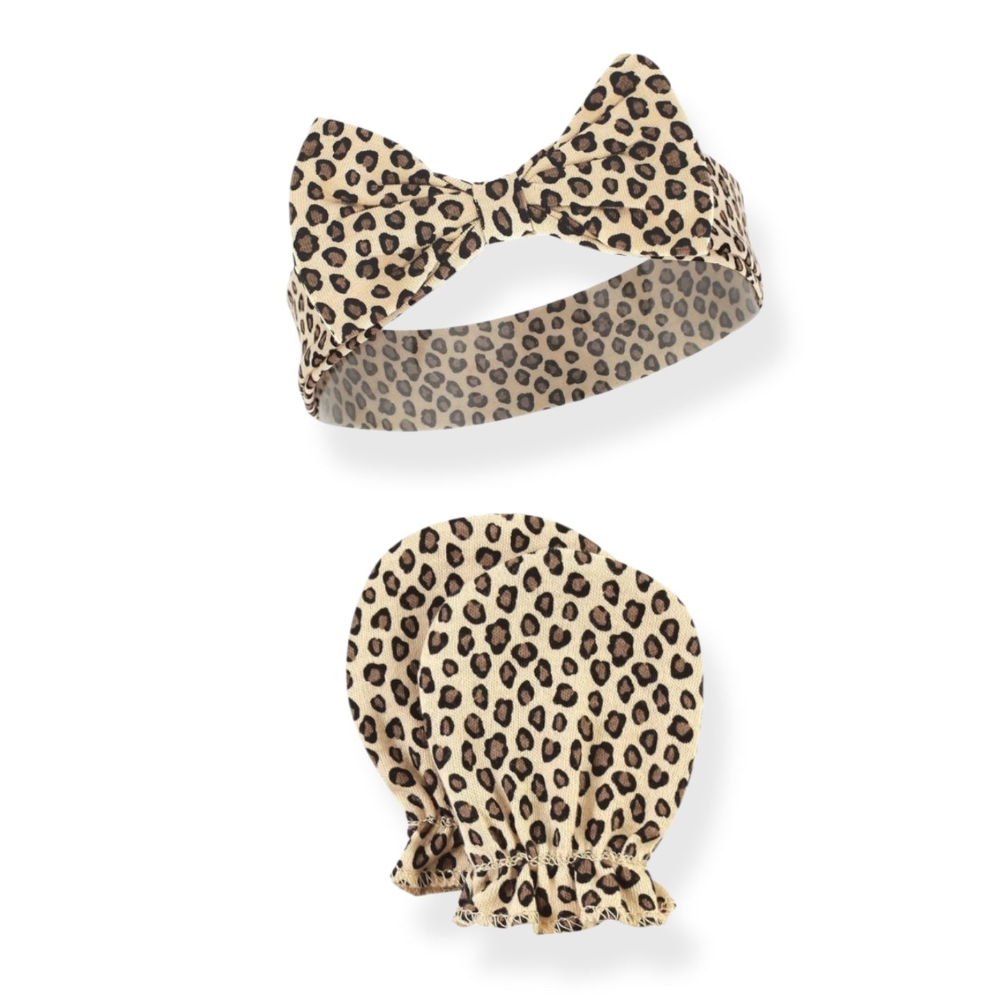 Leopard Print Baby Headband and No Scratch Mittens/Infant Stylish Gift