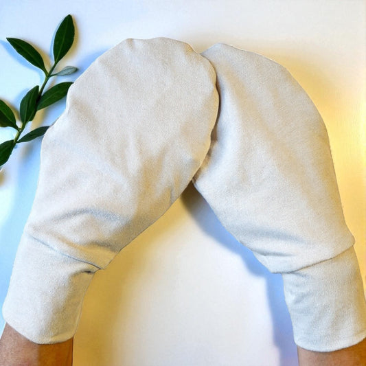 Organic Cotton Eczema Mittens/Soothing Night Cream Application Protection Mitts/Ivory Color
